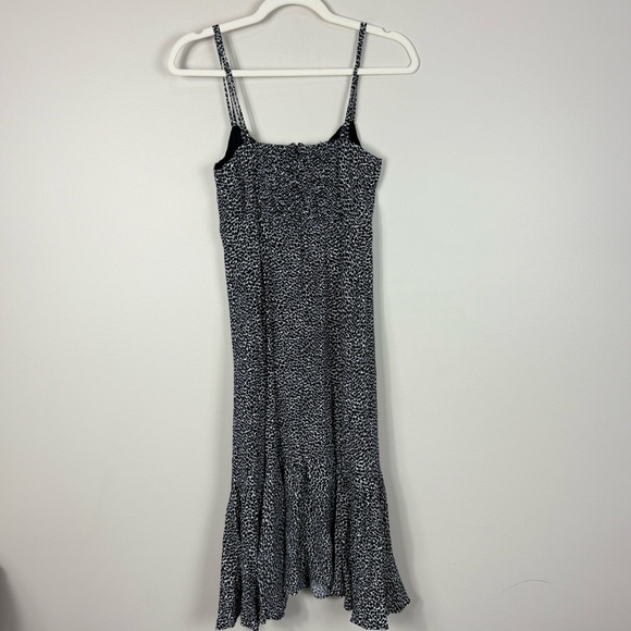 Anthropologie Tina Flounced Midi Dress Womens 10P Black White Animal Print - Picture 4 of 12